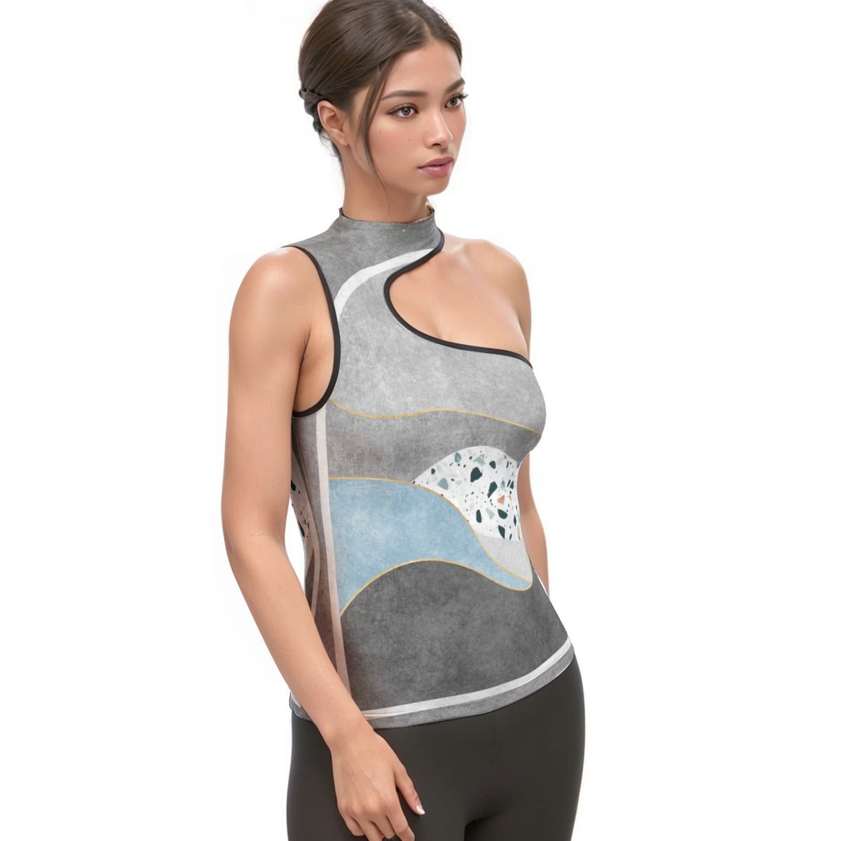 All-Over Print Women's Halter Sleeveless Asymmetrical Tank Top