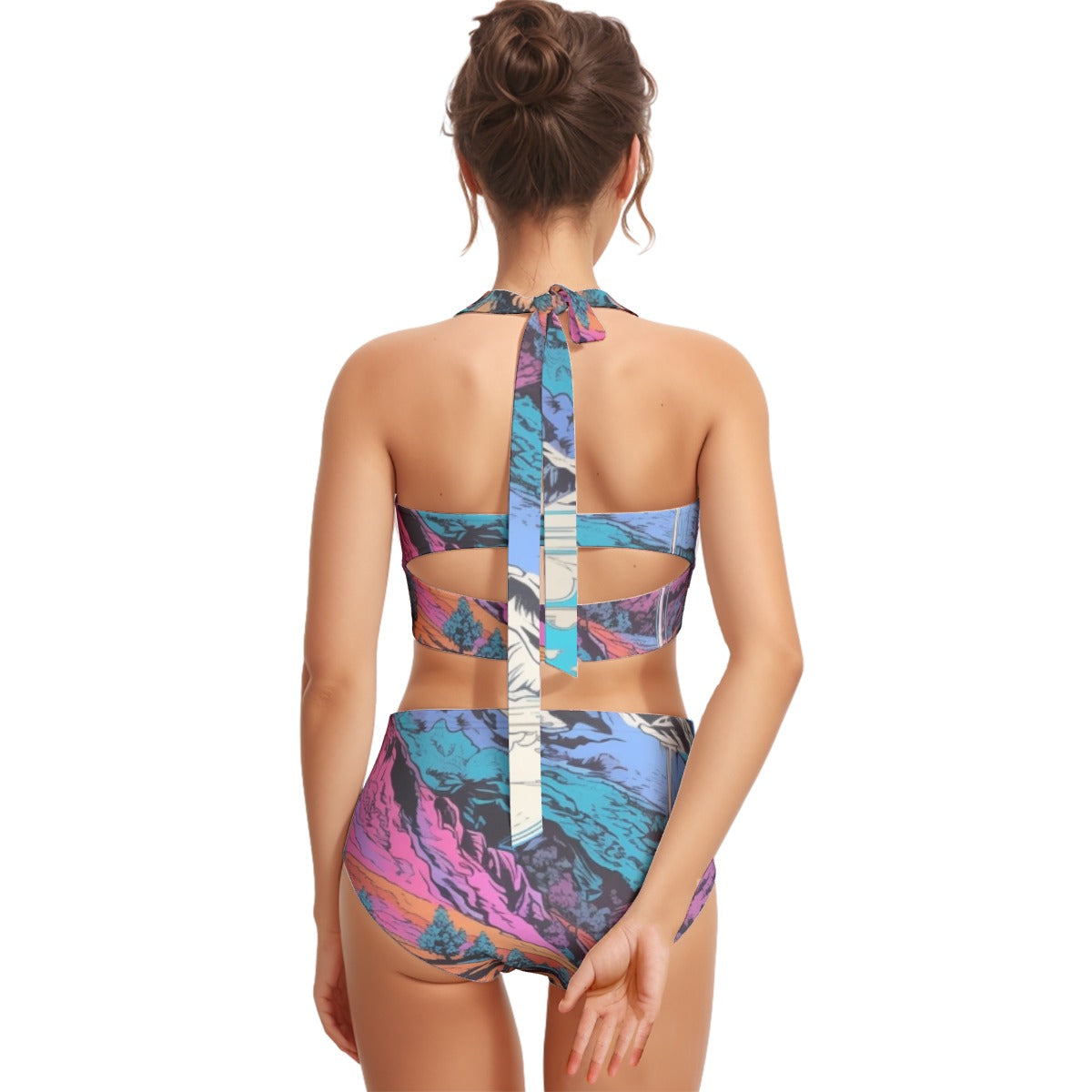 All-Over Print Women's Swimsuit Set With Halter
