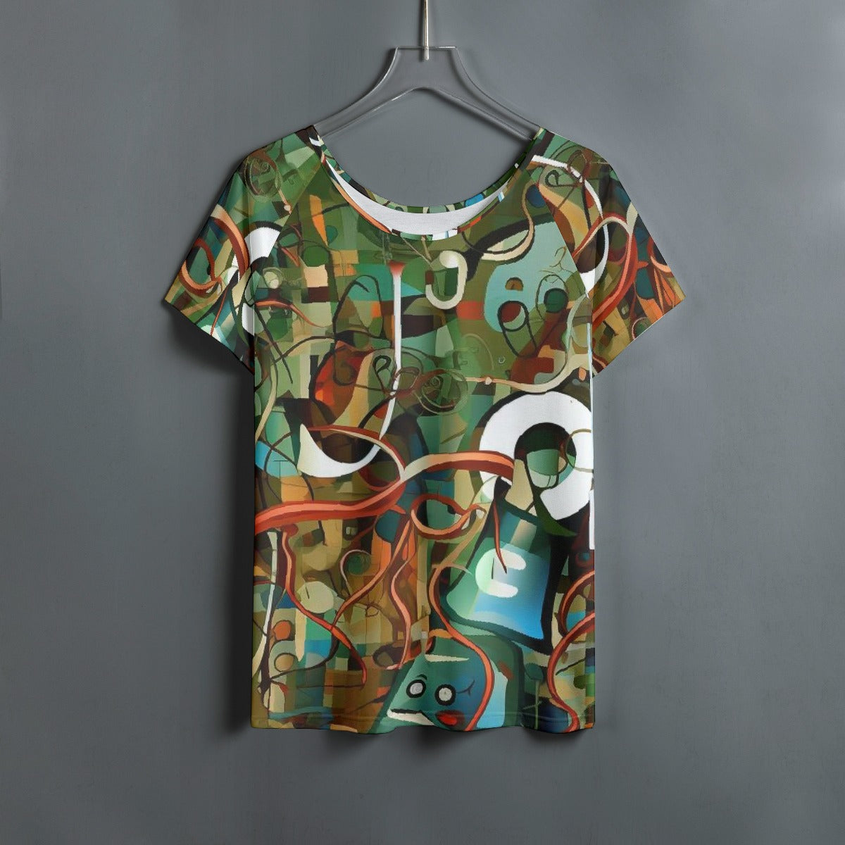 All-Over Print Women's Round Neck T-shirt With Raglan Sleeve