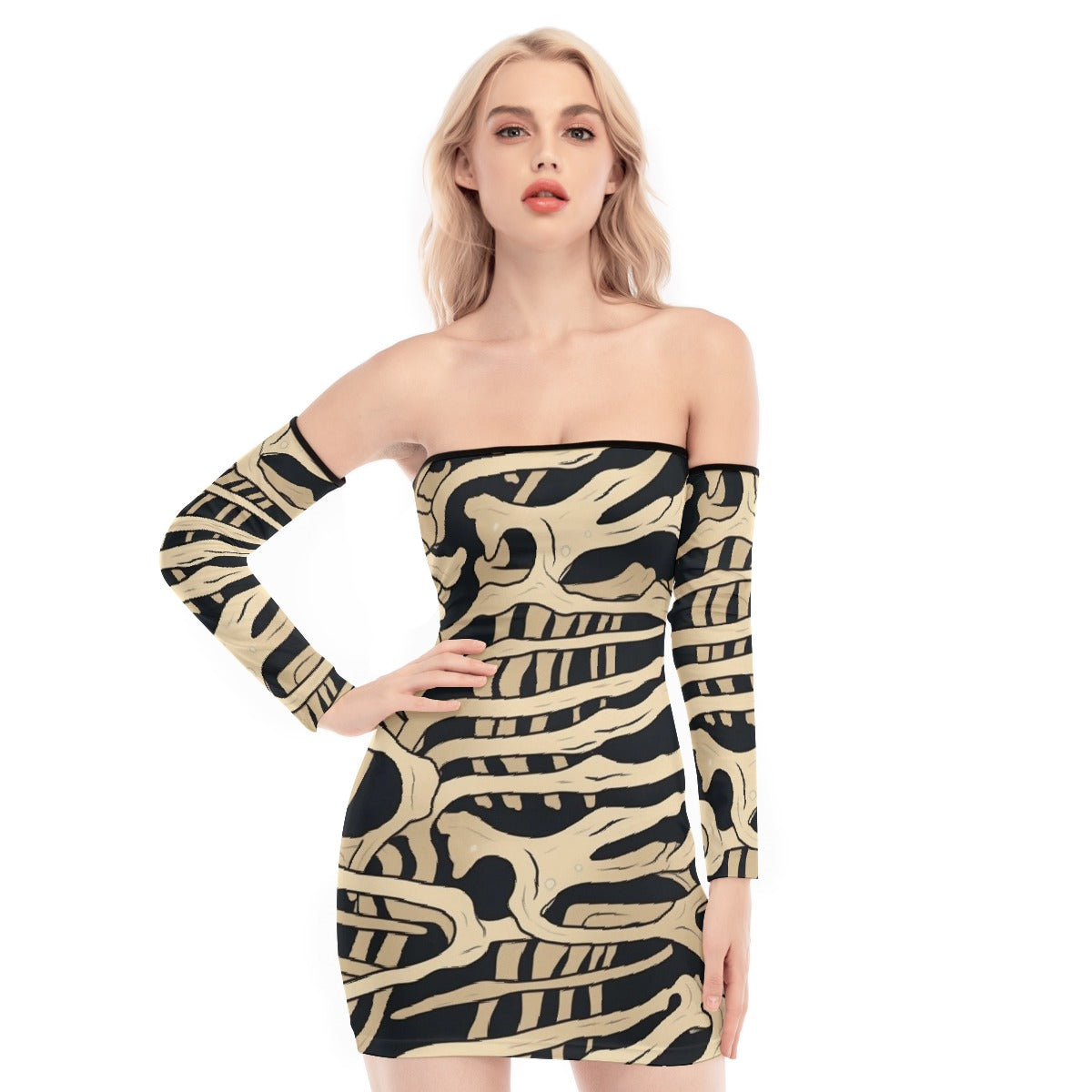 All-Over Print Women's Off-shoulder Back Lace-up Dress