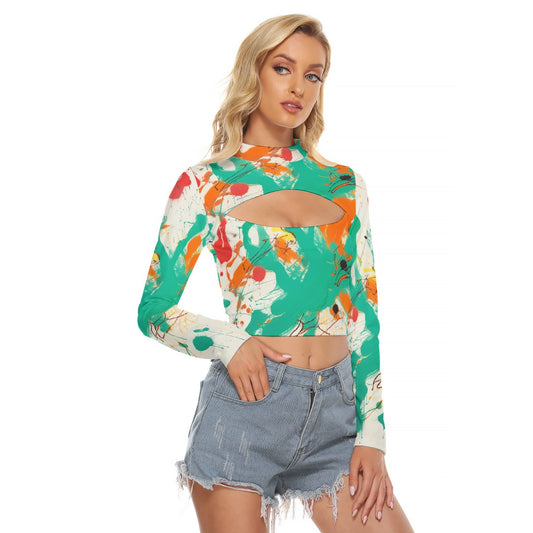 All-Over Print Women's Hollow Chest Keyhole Tight Crop Top