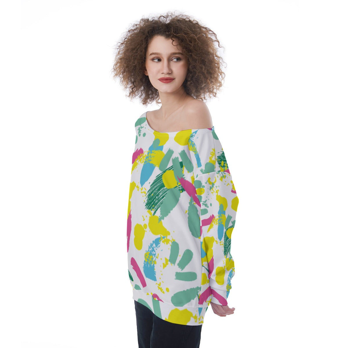 All-Over Print Oversized Women's Off-Shoulder Sweatshirt