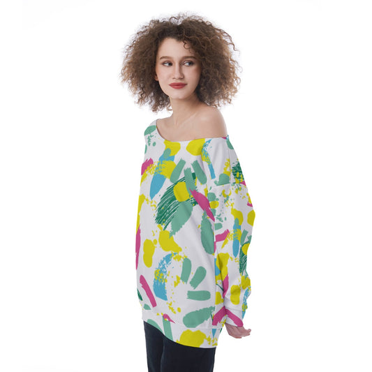 All-Over Print Oversized Women's Off-Shoulder Sweatshirt