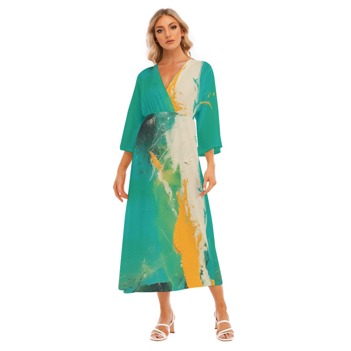 All-Over Print Women's Mid-Sleeve Long Dress