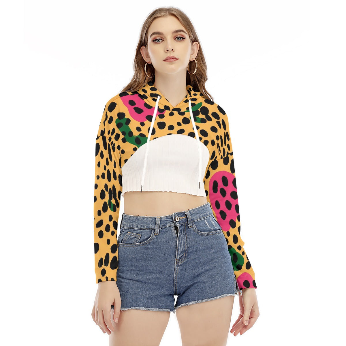 All-Over Print Women's Smock Short Hoodie With Long Sleeve