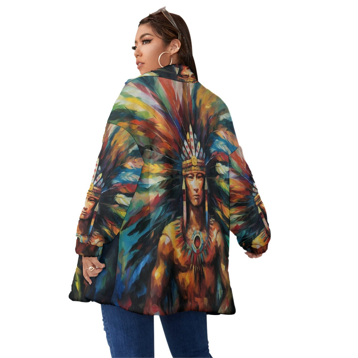 All-Over Print Unisex Borg Fleece Stand-up Collar Coat With Zipper Closure(Plus Size)
