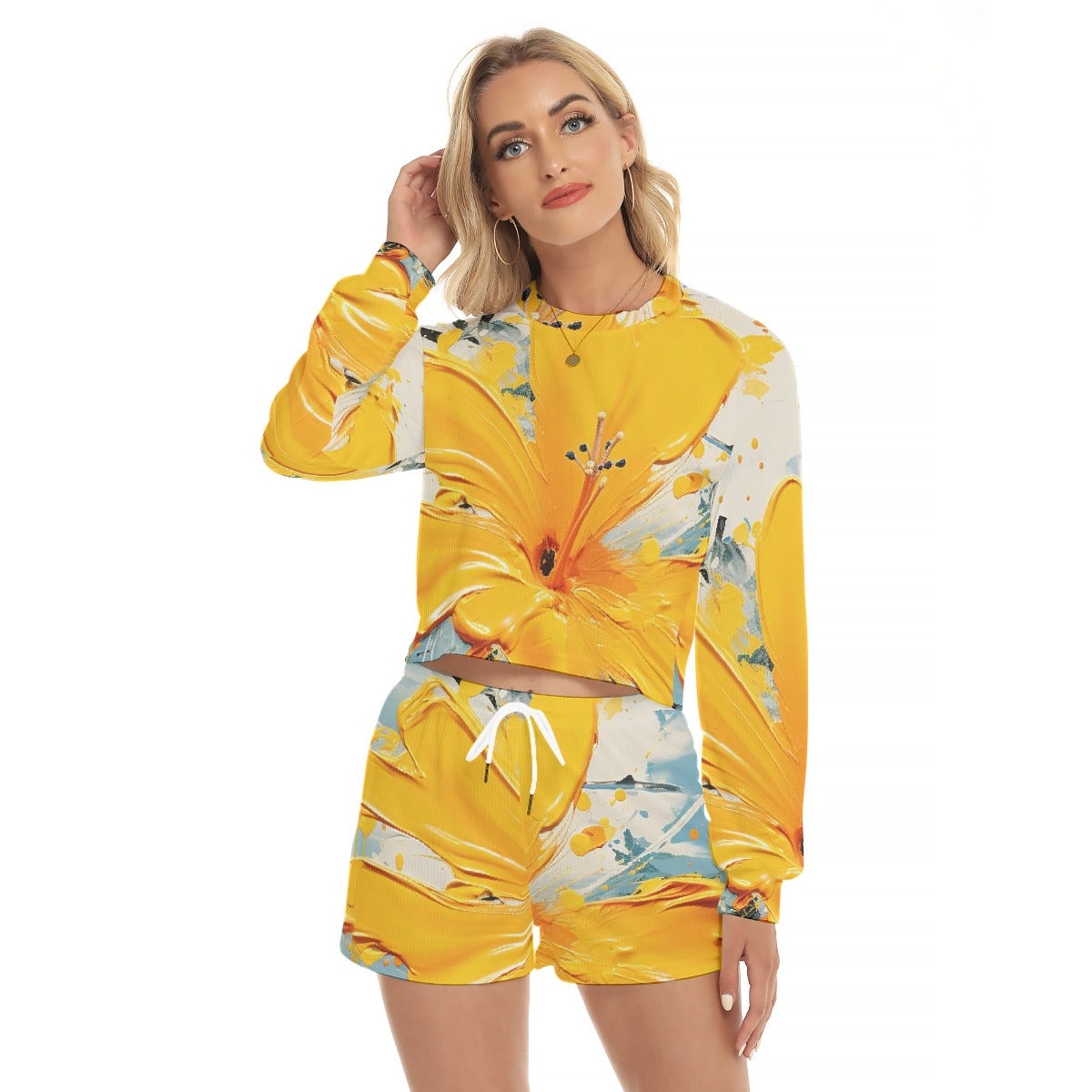 All-Over Print Women's Short Sweatshirt And Pants Suit