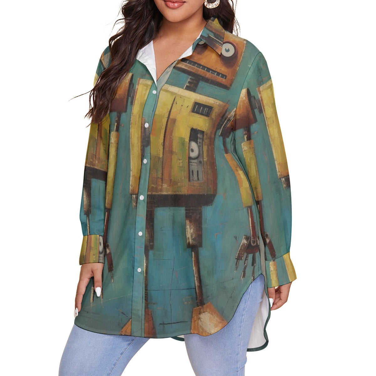 All-Over Print Women's Shirt With Long Sleeve(Plus Size)