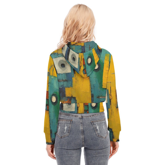 All-Over Print Women's Crop Top Hoodie With Zipper Closure