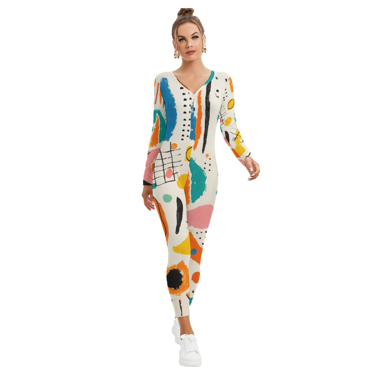 All-Over Print Women's Plunging Neck Jumpsuit