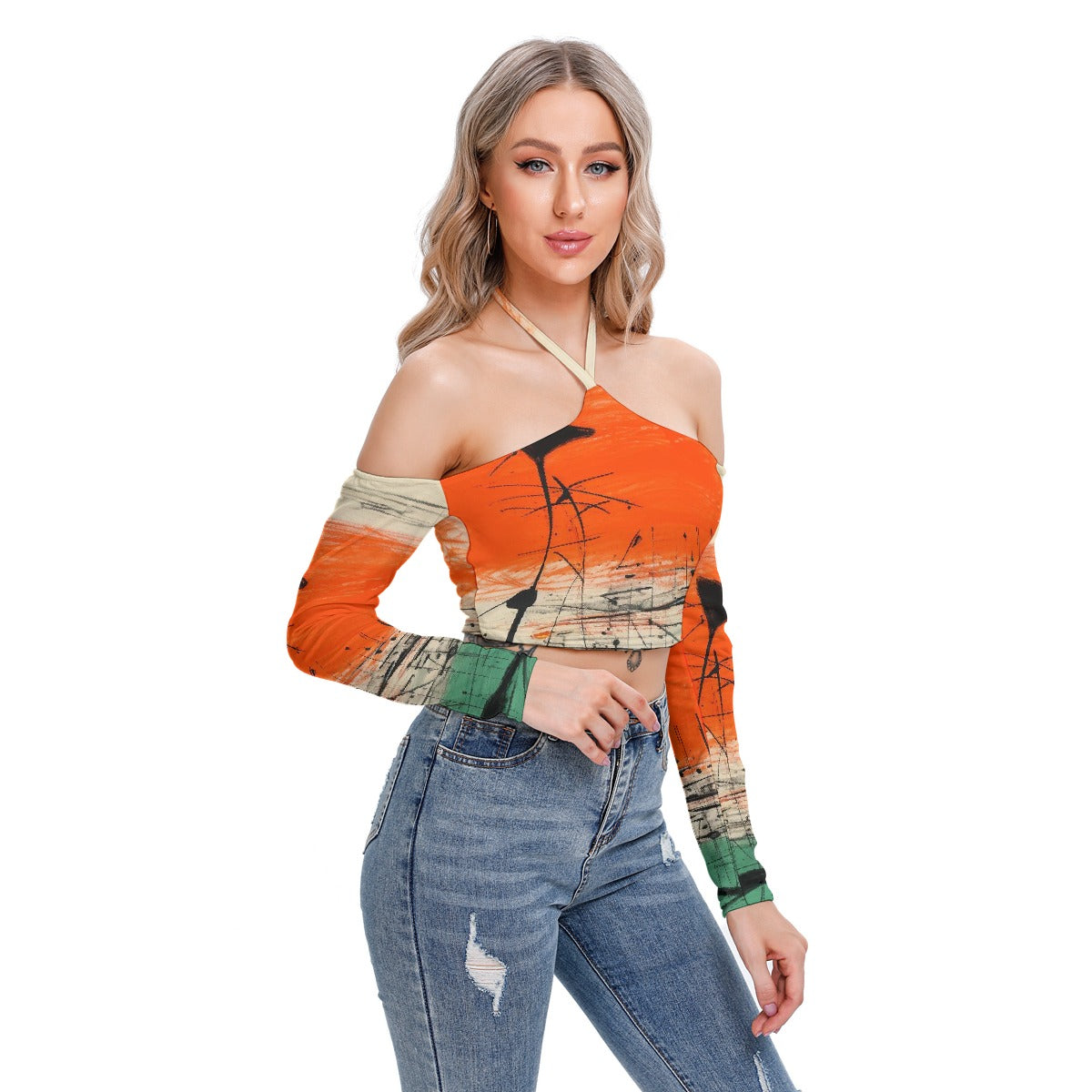 All-Over Print Women's Halter Lace-up Top