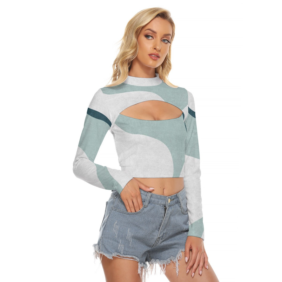 All-Over Print Women's Hollow Chest Keyhole Tight Crop Top