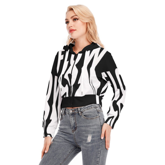 All-Over Print Women's Crop Top Hoodie With Zipper Closure