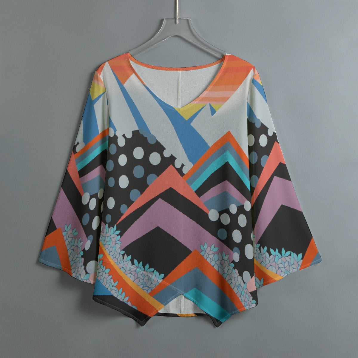 All-Over Print Women's V-neck T-shirt With Irregular Hem