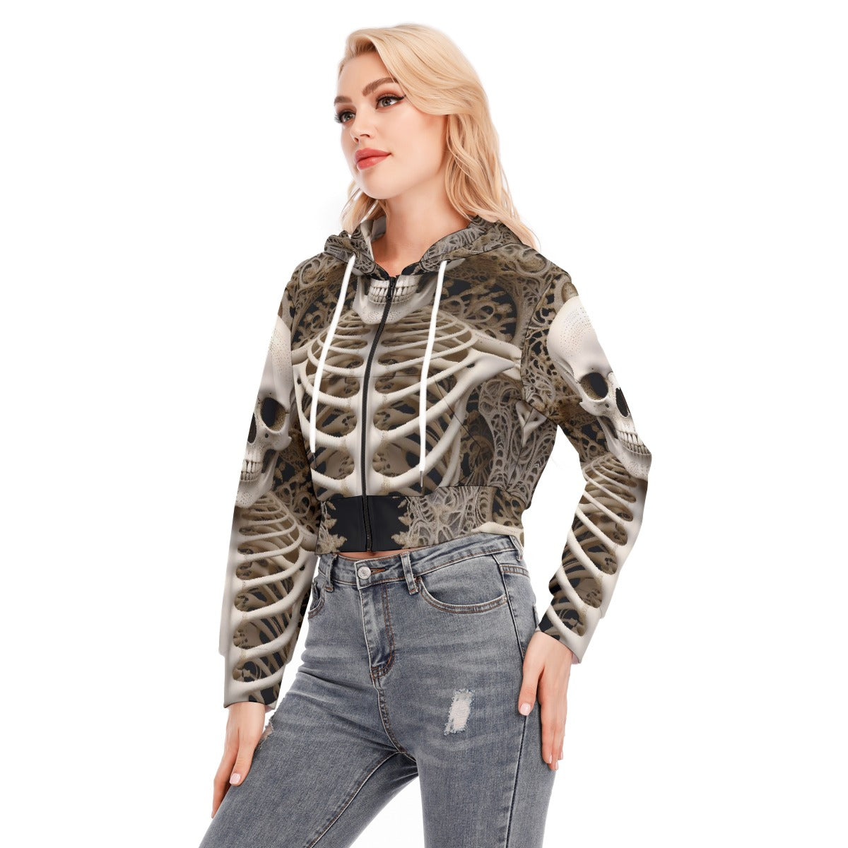 All-Over Print Women's Crop Top Hoodie With Zipper Closure