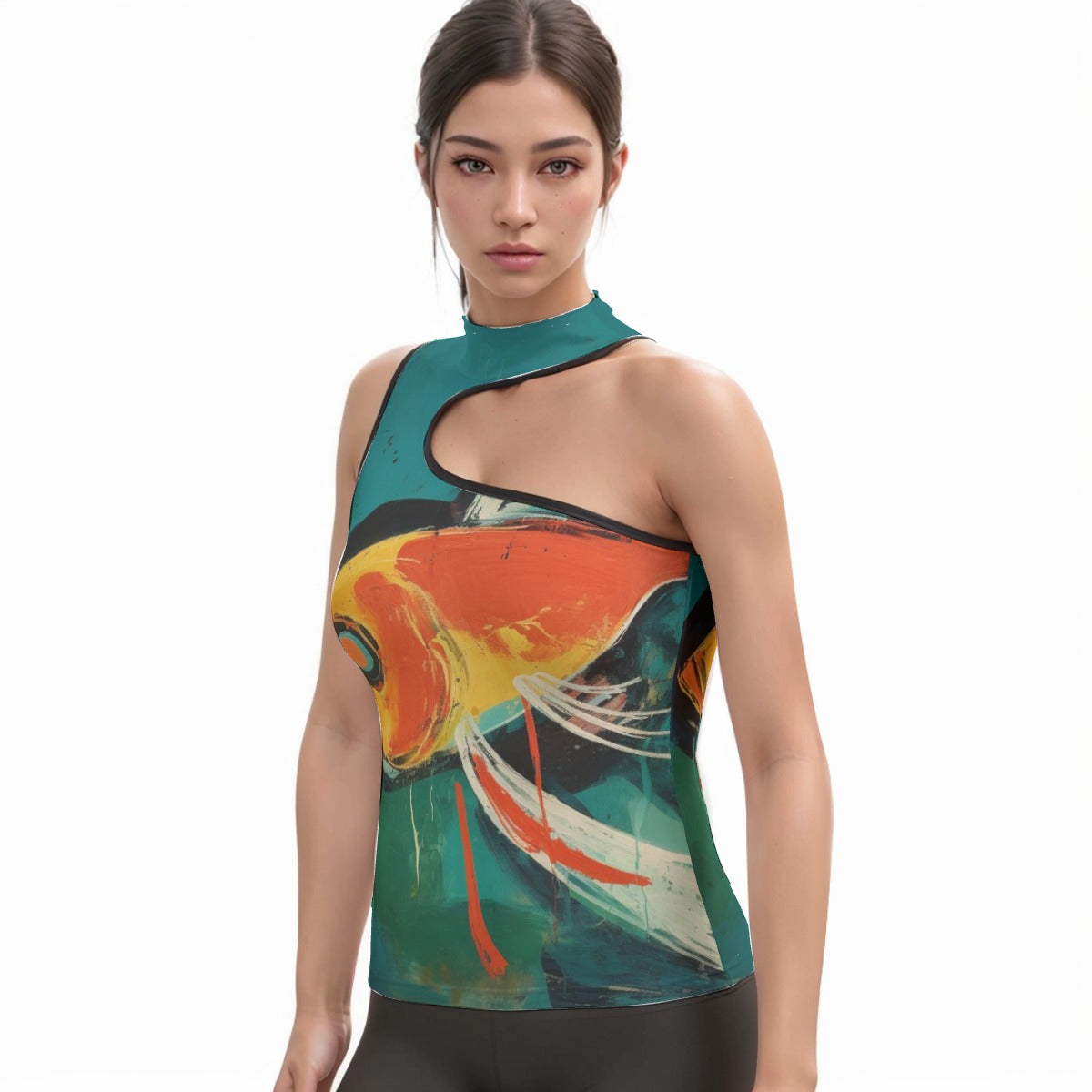 All-Over Print Women's Halter Sleeveless Asymmetrical Tank Top