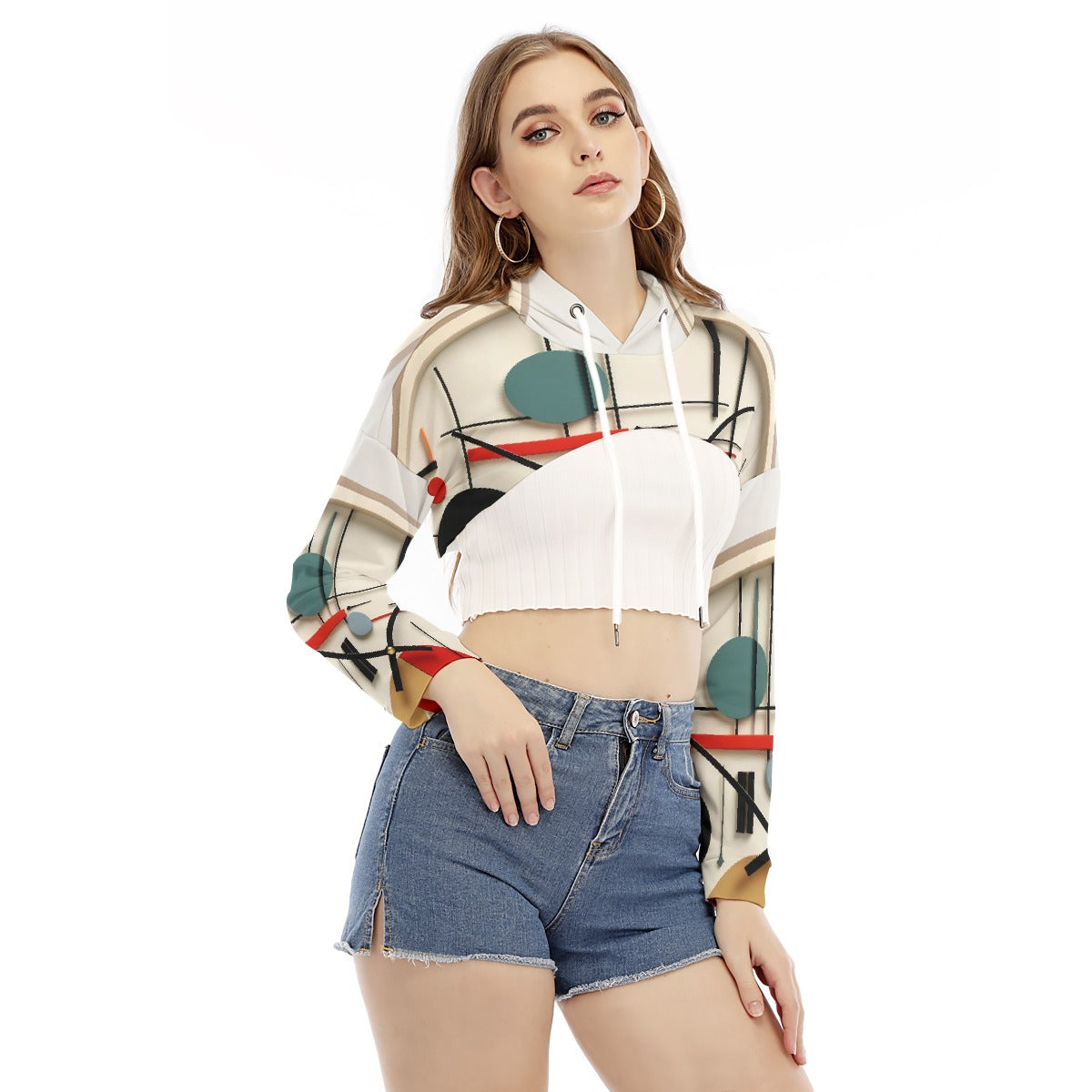 All-Over Print Women's Smock Short Hoodie With Long Sleeve