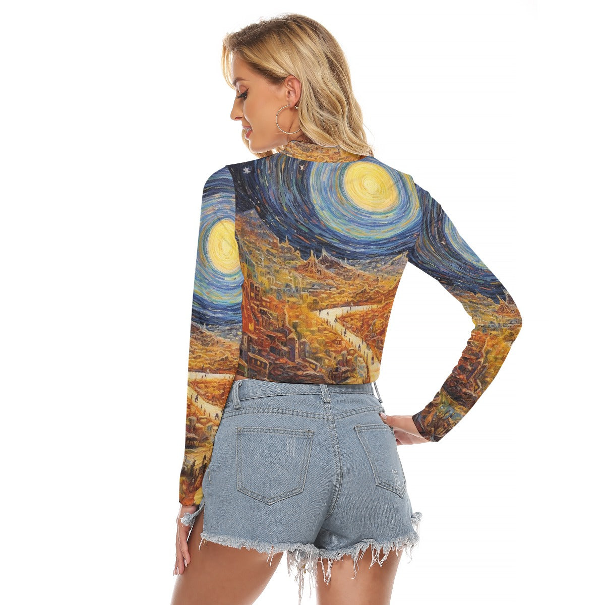 All-Over Print Women's Hollow Chest Keyhole Tight Crop Top