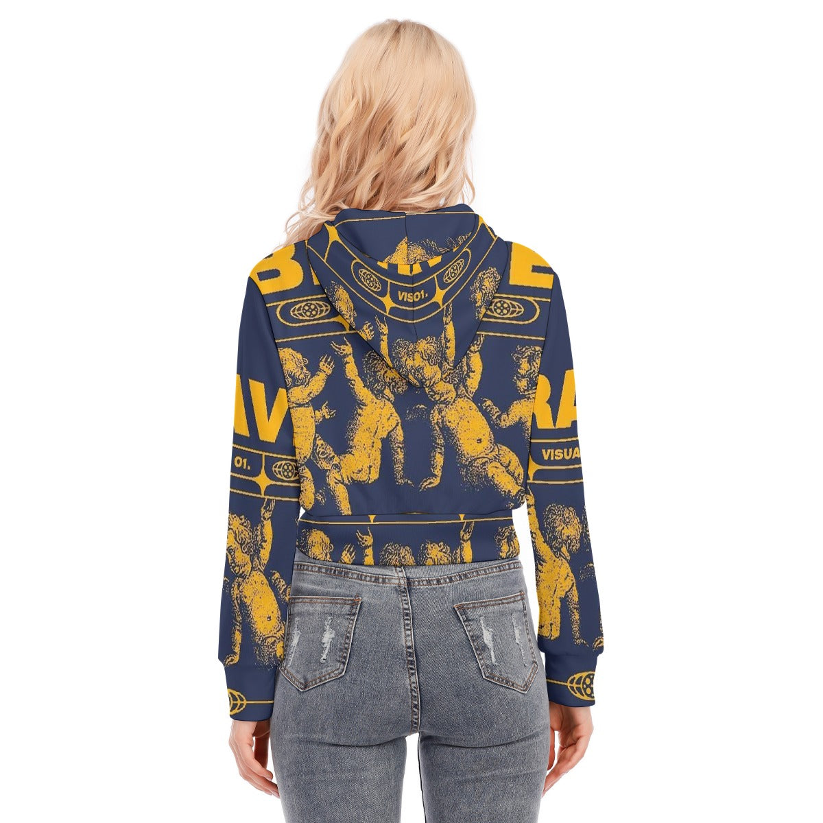 All-Over Print Women's Crop Top Hoodie With Zipper Closure
