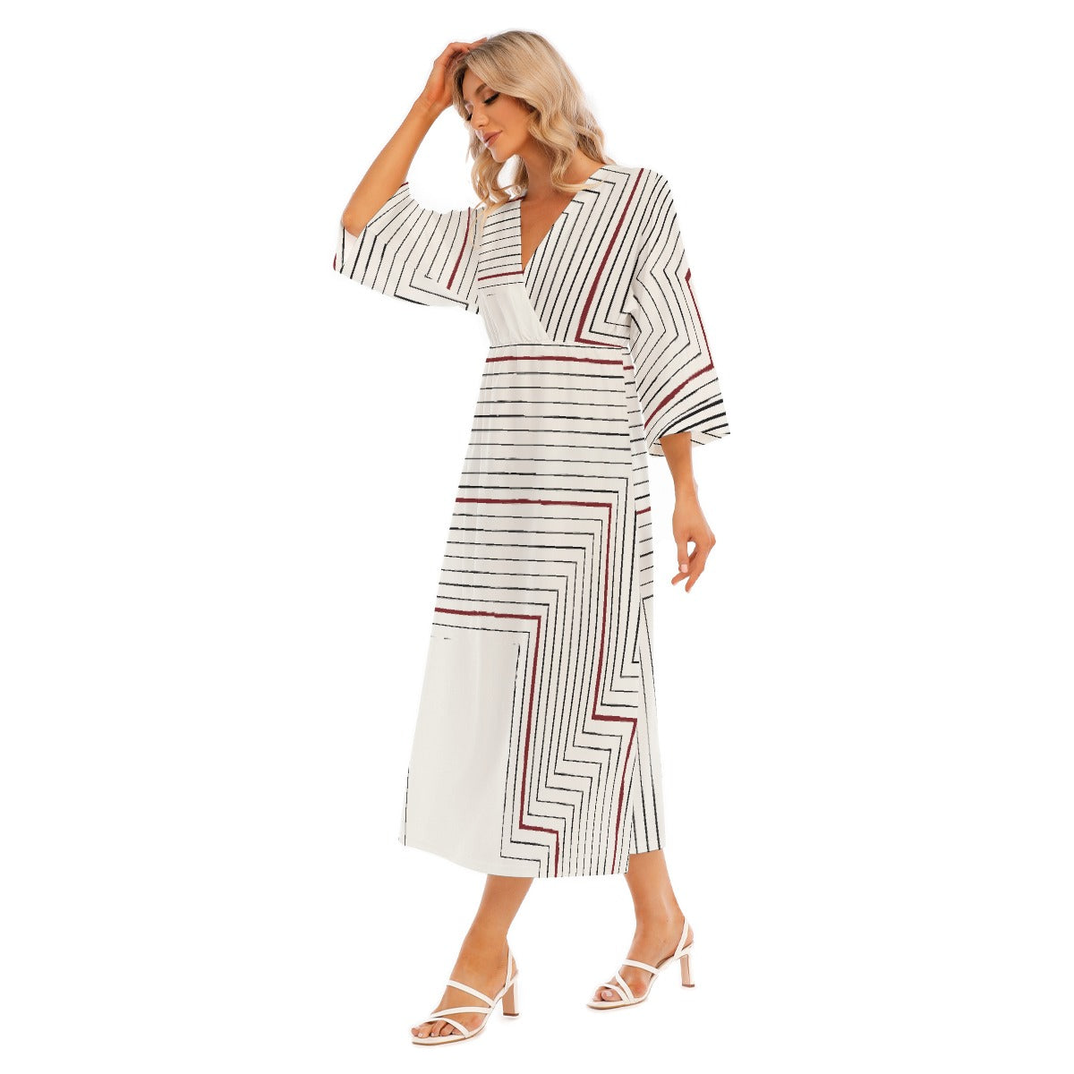 All-Over Print Women's Mid-Sleeve Long Dress