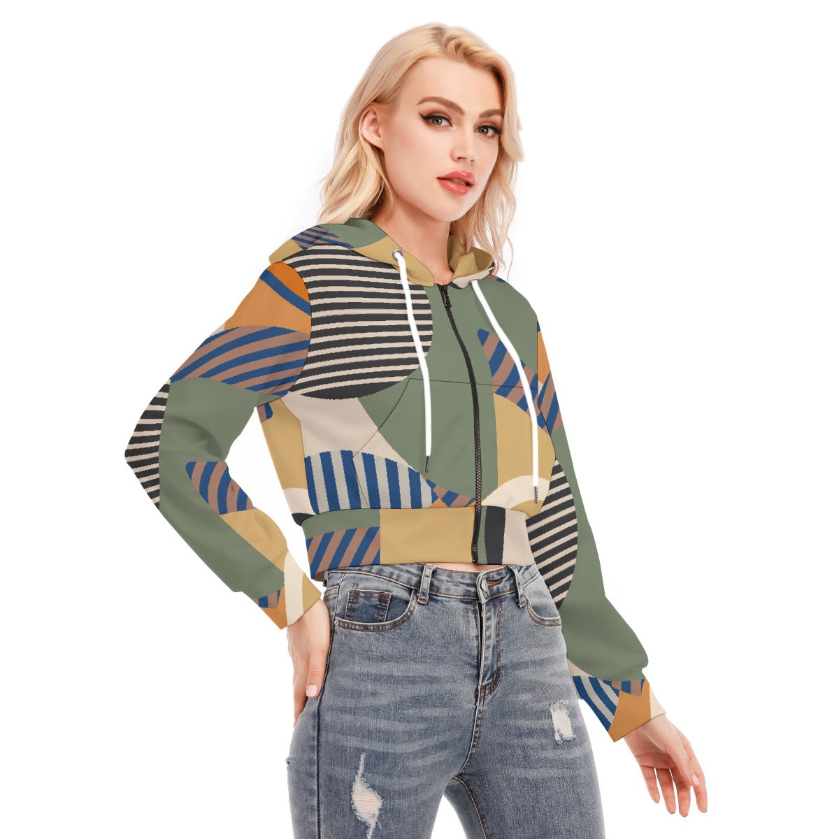 All-Over Print Women's Crop Top Hoodie With Zipper Closure