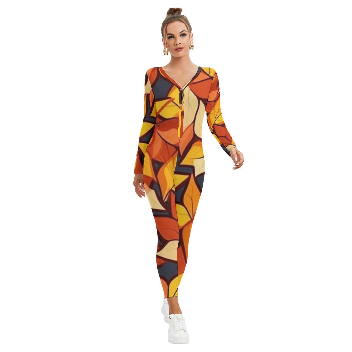All-Over Print Women's Plunging Neck Jumpsuit
