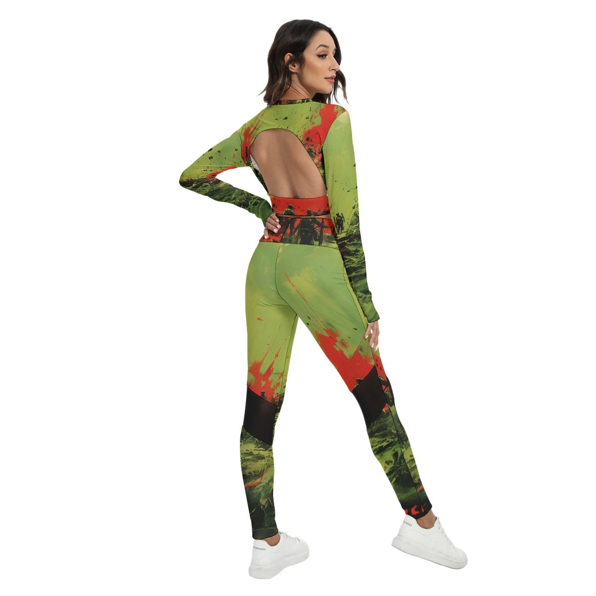 All-Over Print Women's Sport Set With Backless Top And Leggings