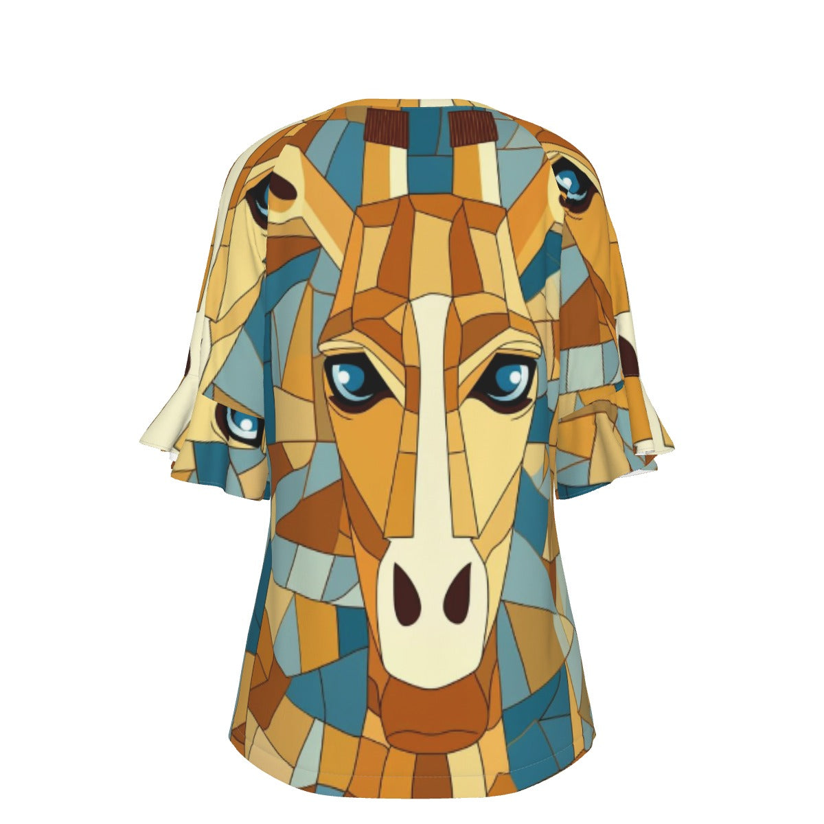 All-Over Print V-neck Women's T-shirt With Bell Sleeve