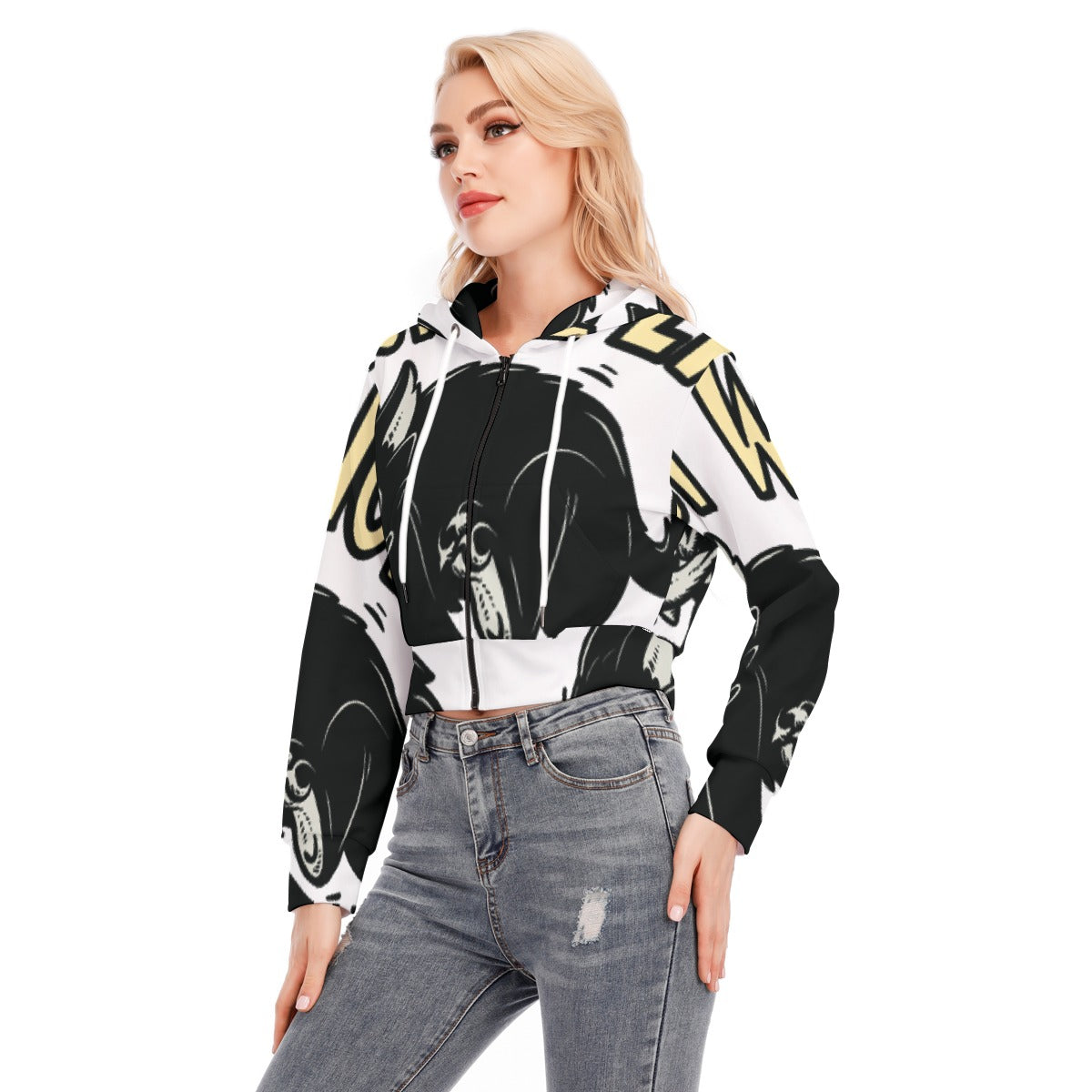 All-Over Print Women's Crop Top Hoodie With Zipper Closure