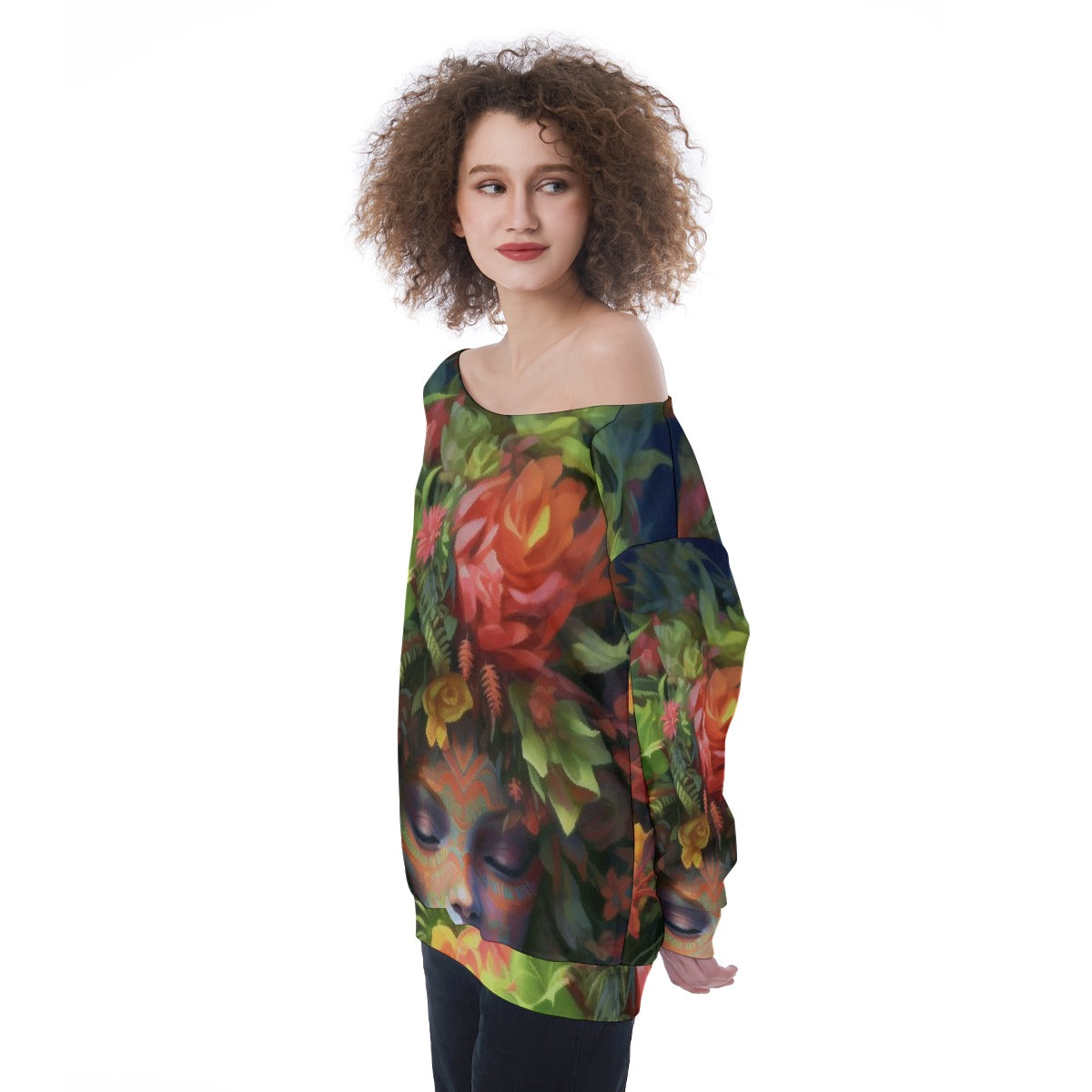 All-Over Print Oversized Women's Off-Shoulder Sweatshirt