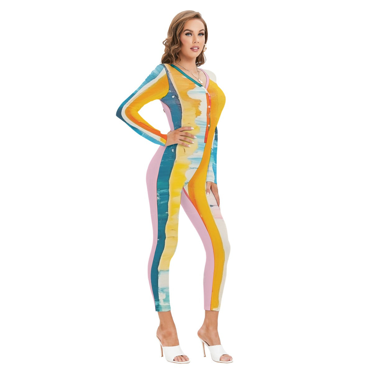 All-Over Print Women's Plunging Neck Jumpsuit