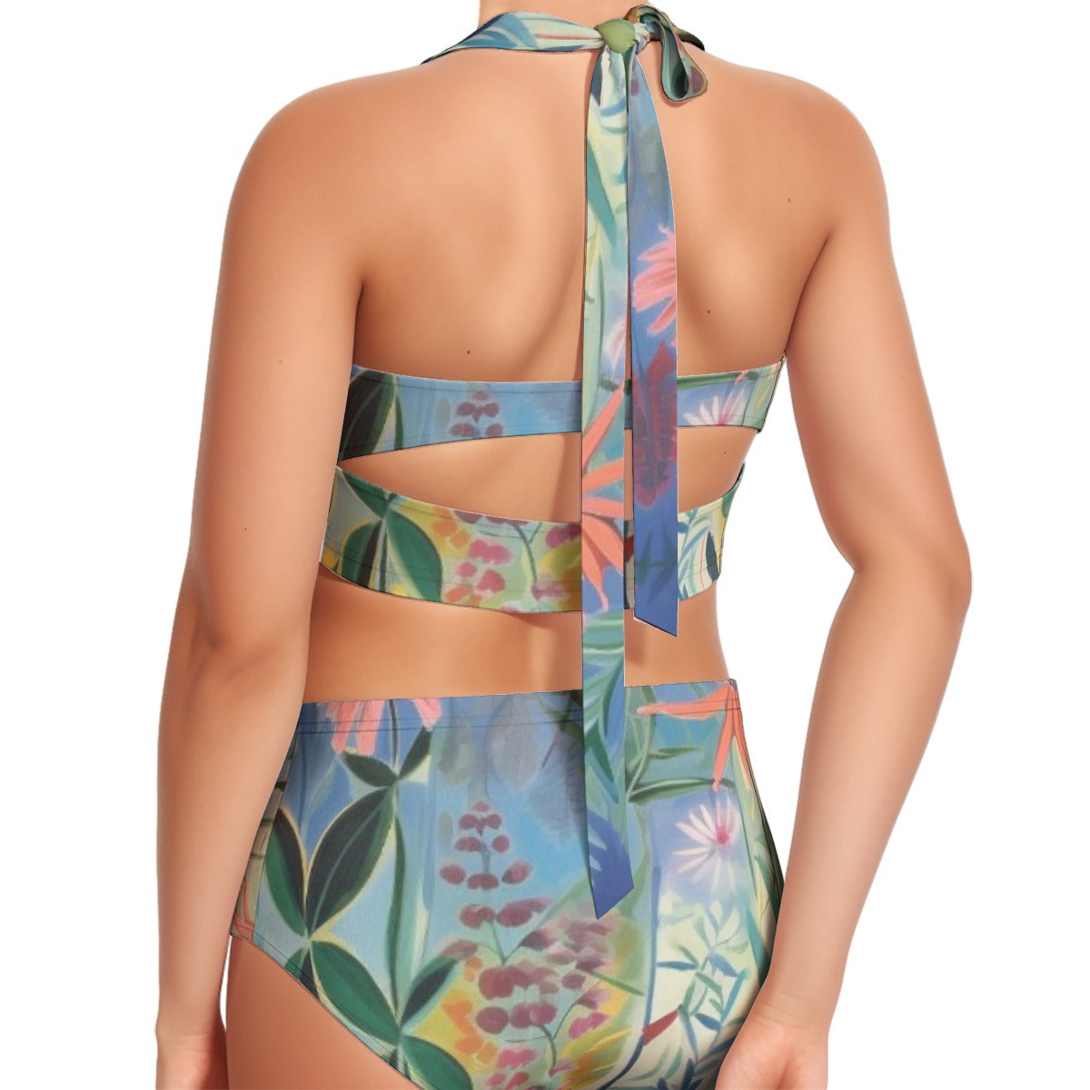 All-Over Print Women's Swimsuit Set With Halter