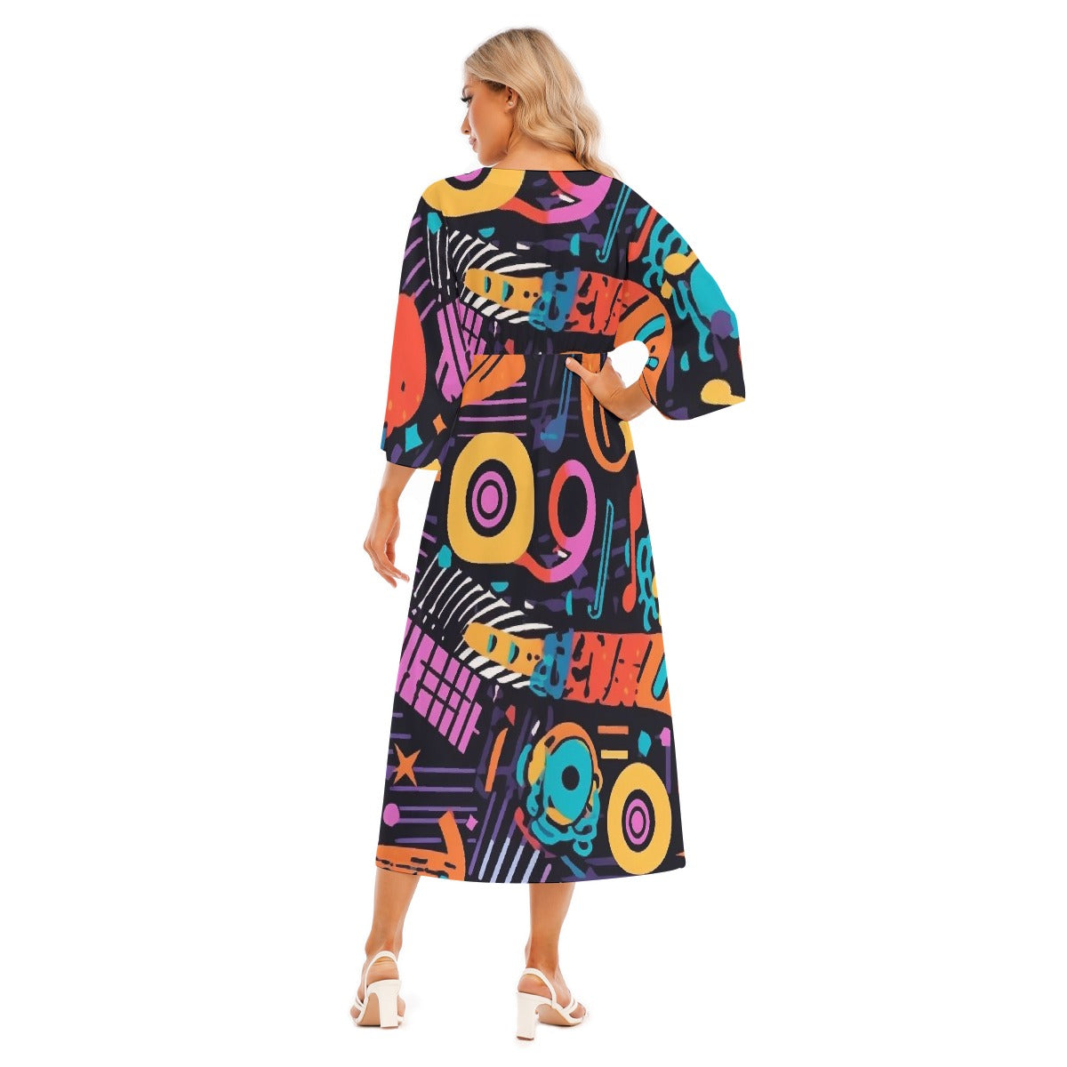 All-Over Print Women's Mid-Sleeve Long Dress