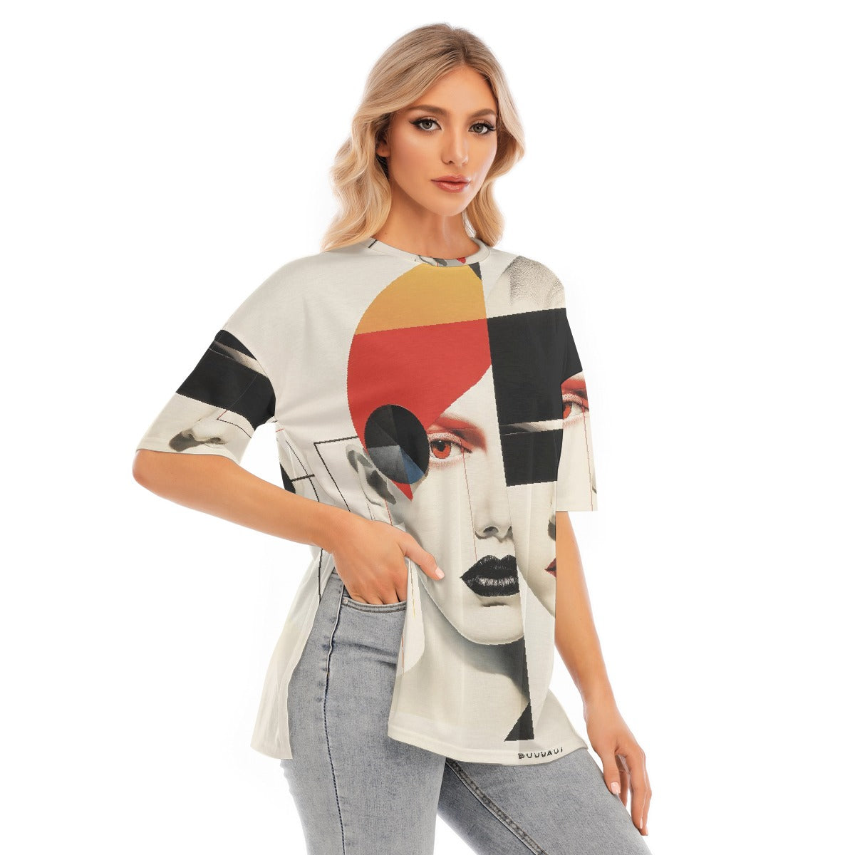 All-Over Print Women's Short Sleeves T-shirt With Hem Split