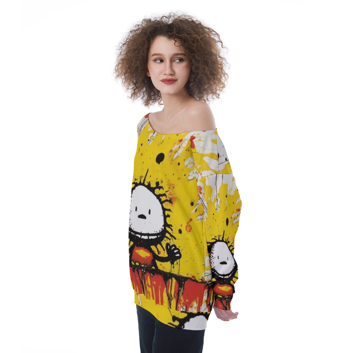 All-Over Print Oversized Women's Off-Shoulder Sweatshirt