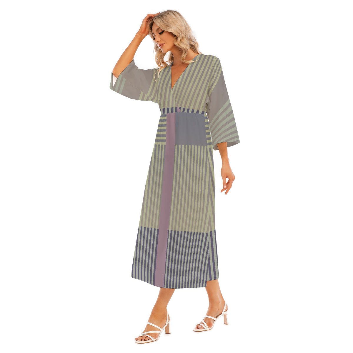 All-Over Print Women's Mid-Sleeve Long Dress