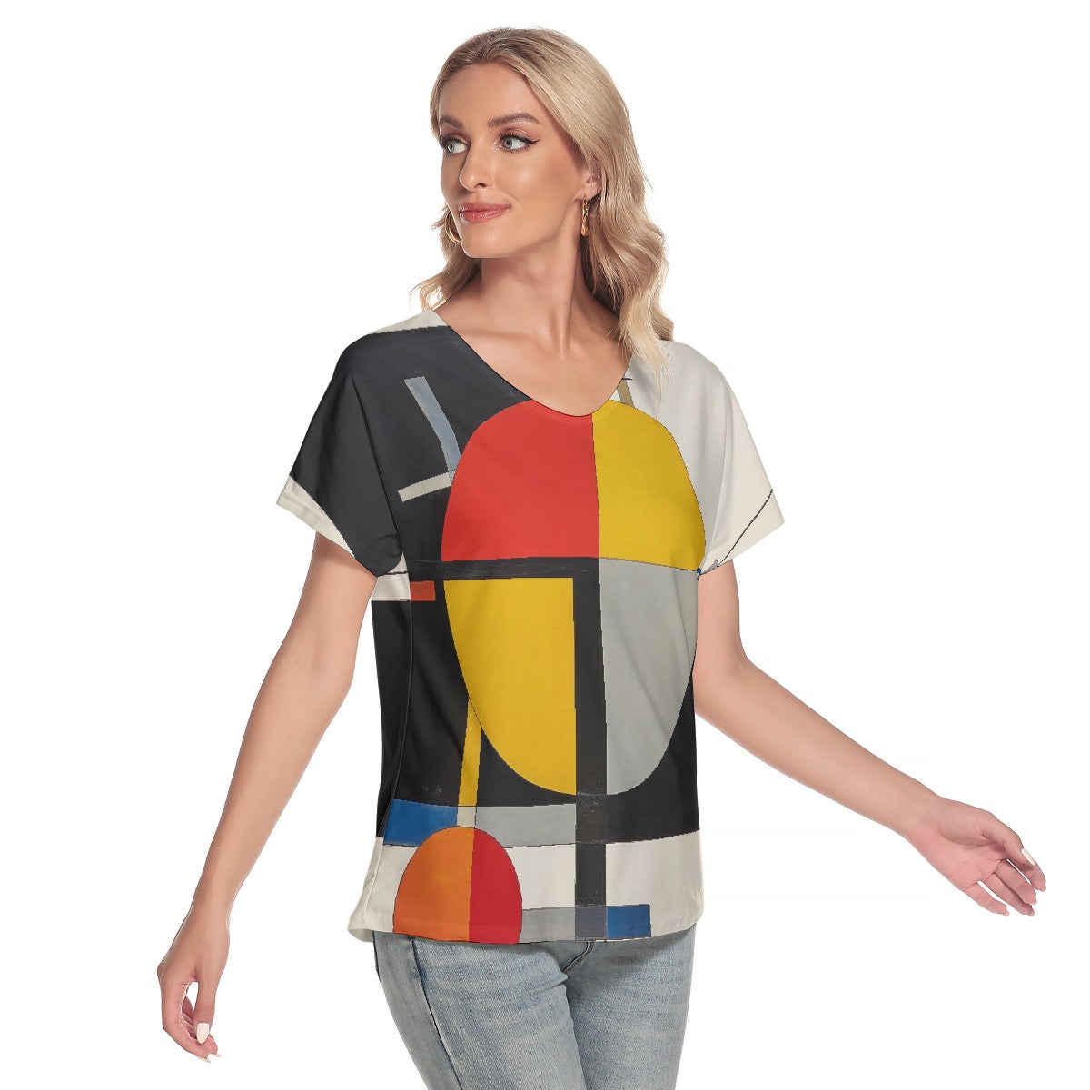 All-Over Print Women's Loose V-neck Short Sleeve T-shirt