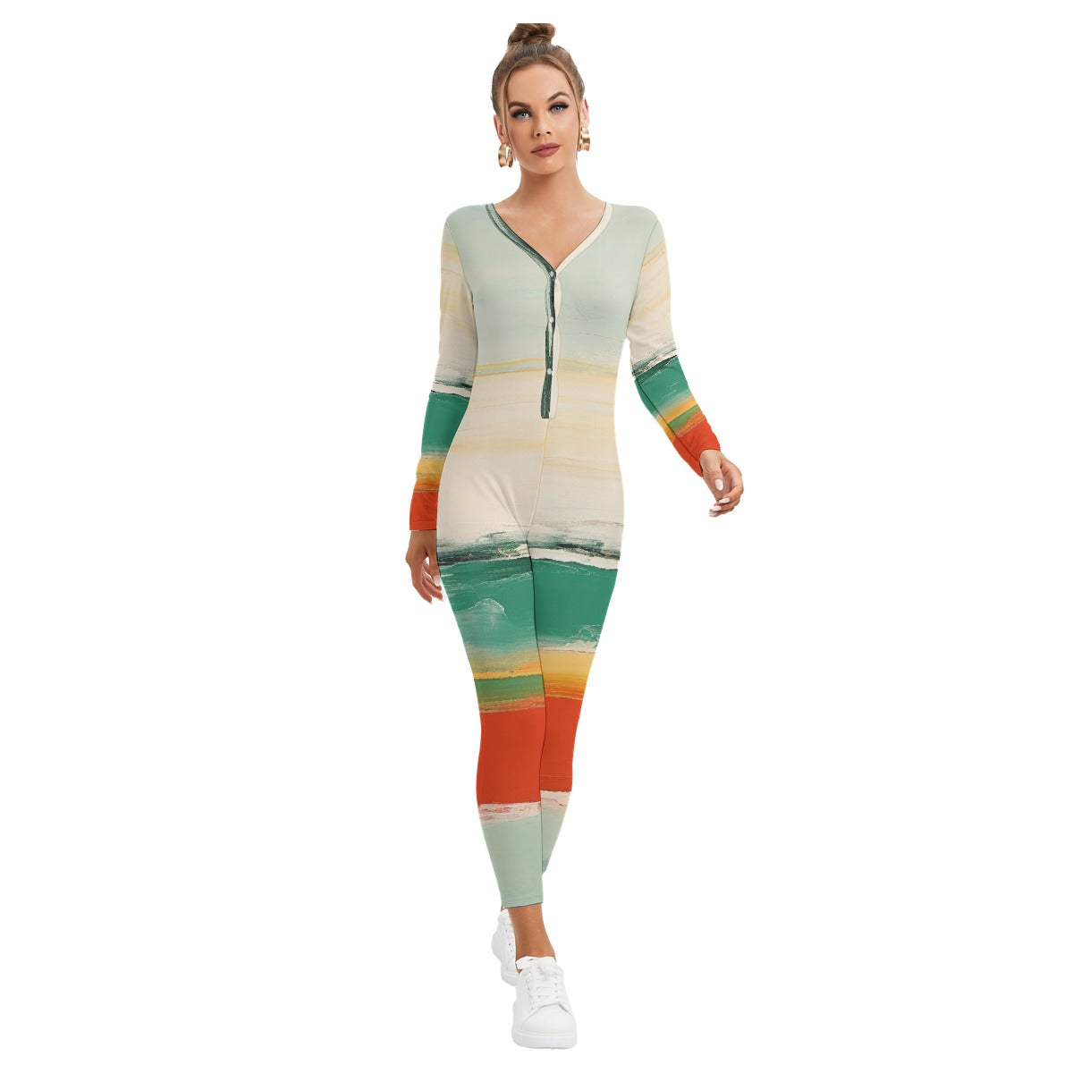 All-Over Print Women's Plunging Neck Jumpsuit