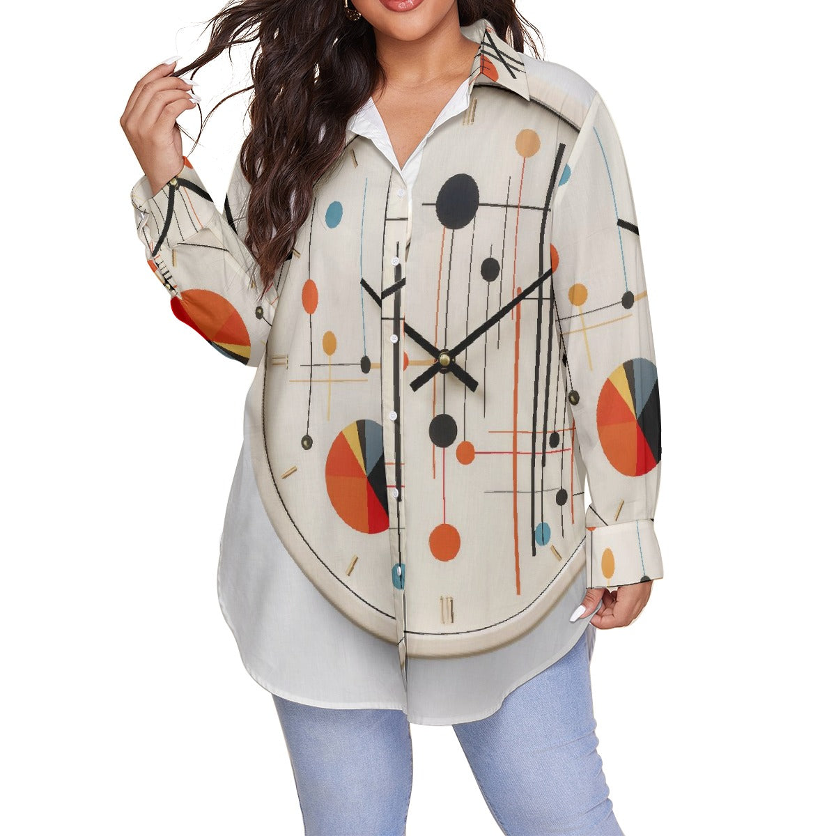 All-Over Print Women's Shirt With Long Sleeve(Plus Size)