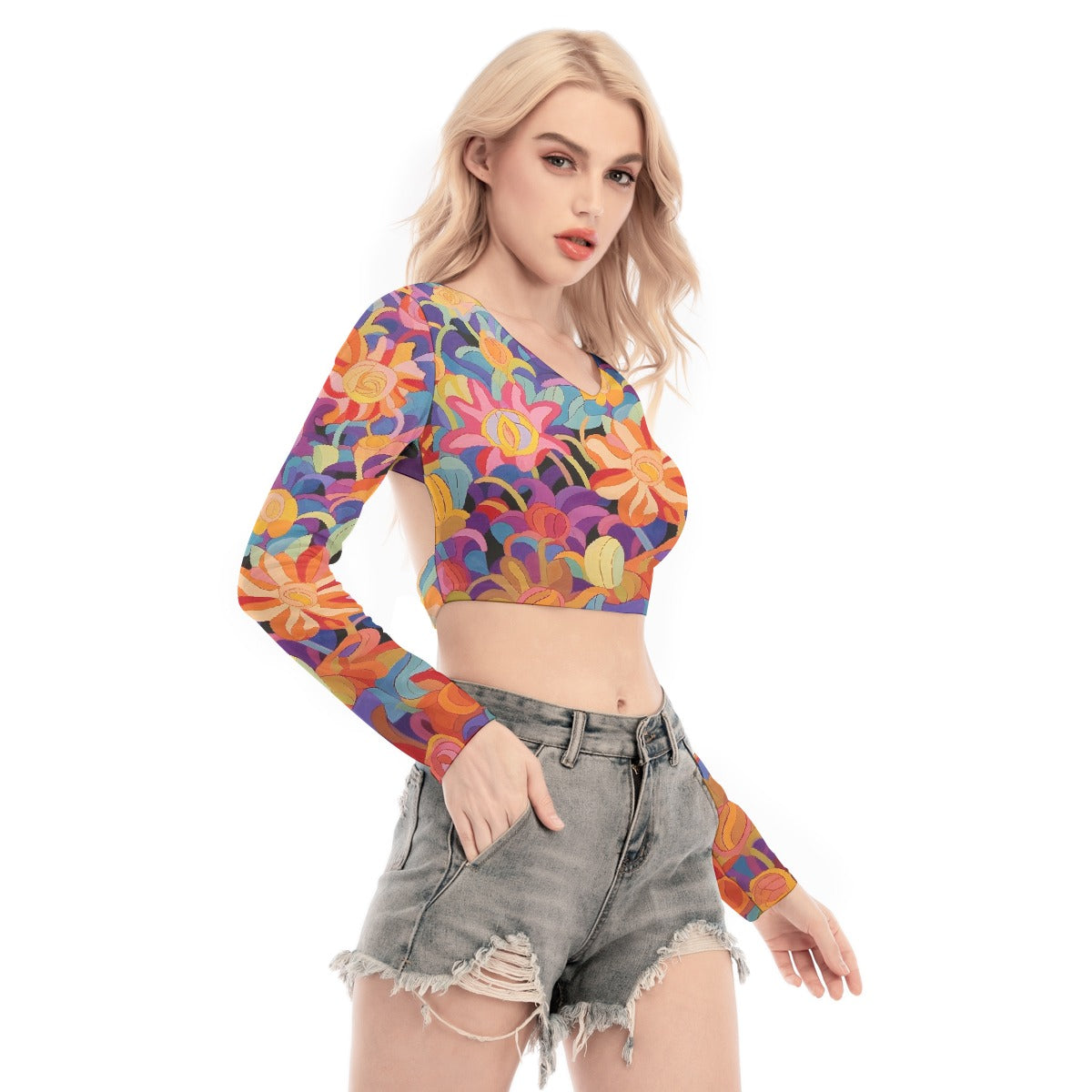 All-Over Print Women's Back Hollow T-shirt With Strap