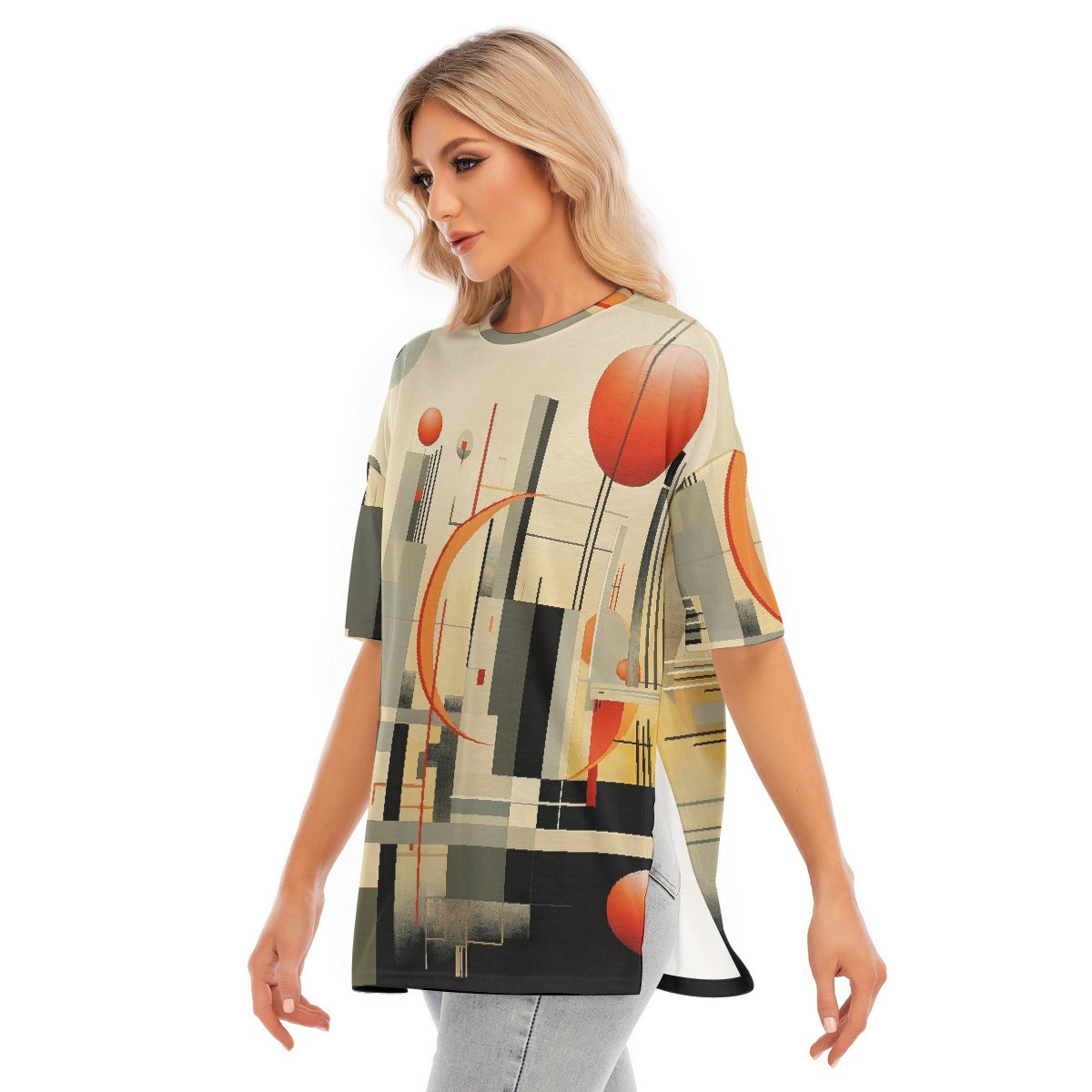 All-Over Print Women's Short Sleeves T-shirt With Hem Split