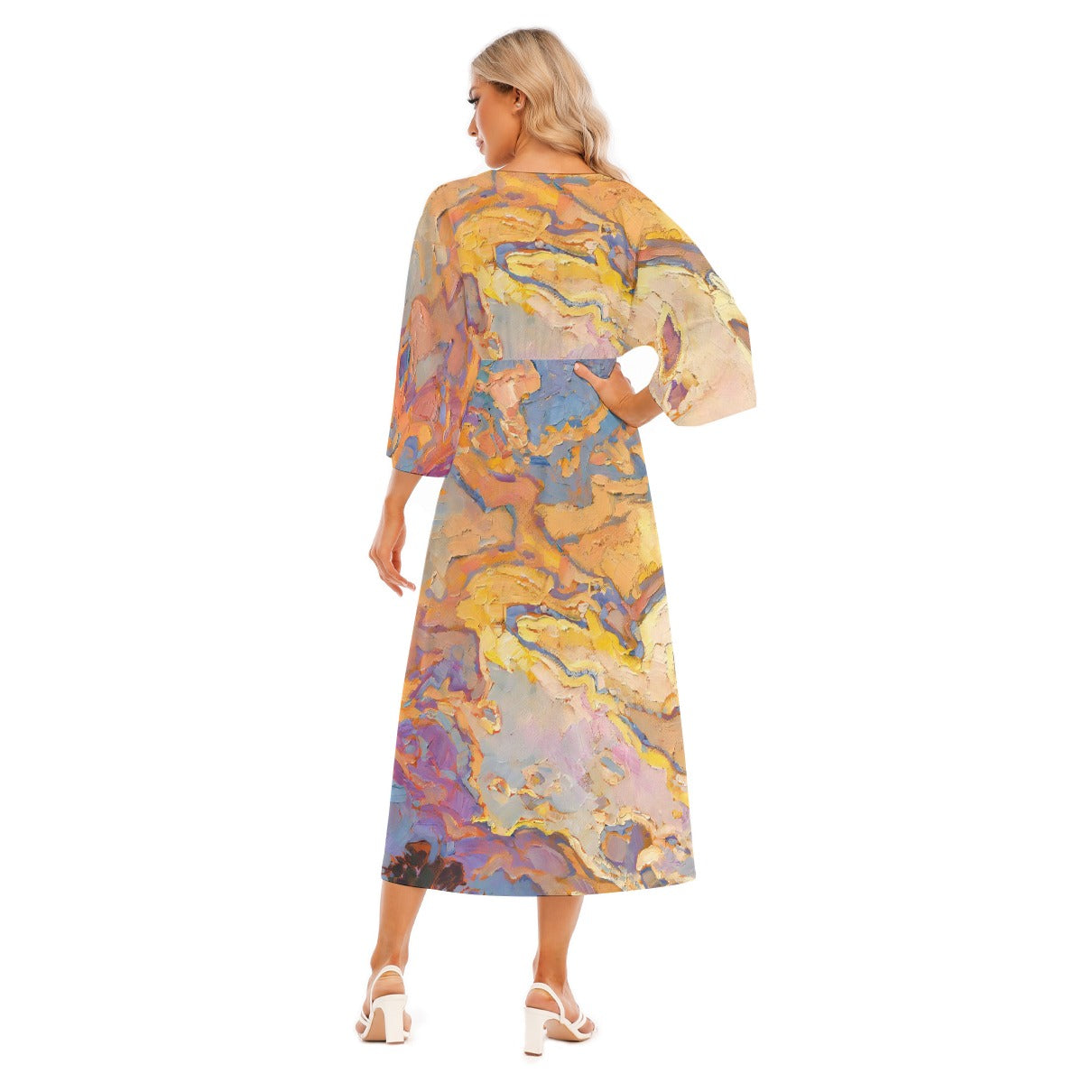All-Over Print Women's Mid-Sleeve Long Dress