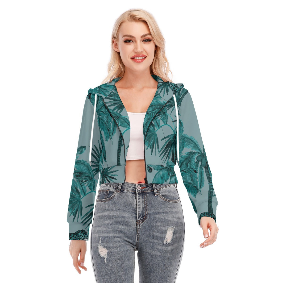 All-Over Print Women's Crop Top Hoodie With Zipper Closure