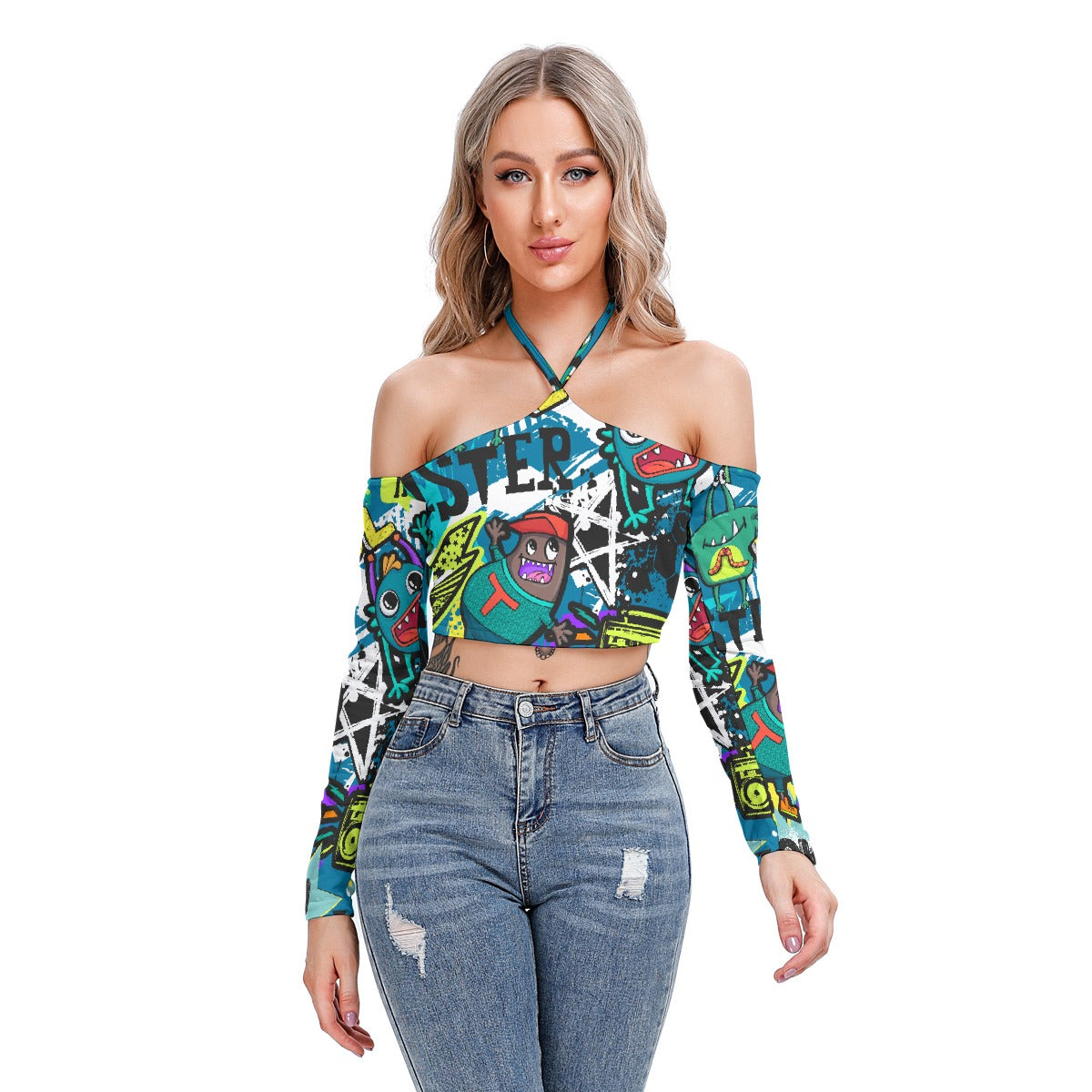 All-Over Print Women's Halter Lace-up Top
