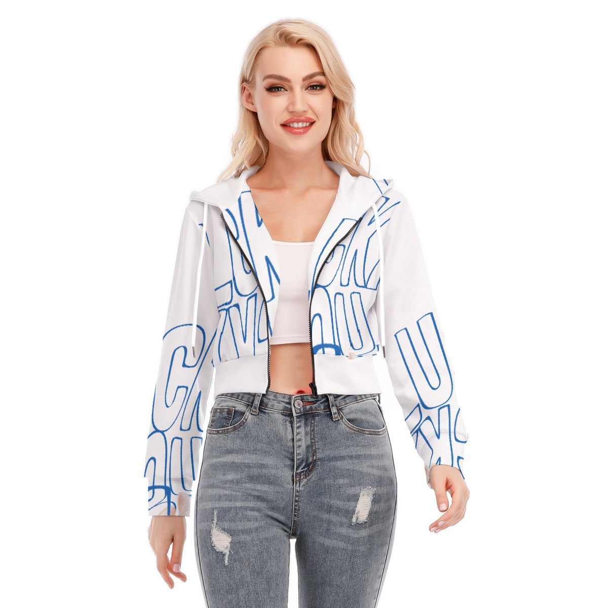 All-Over Print Women's Crop Top Hoodie With Zipper Closure