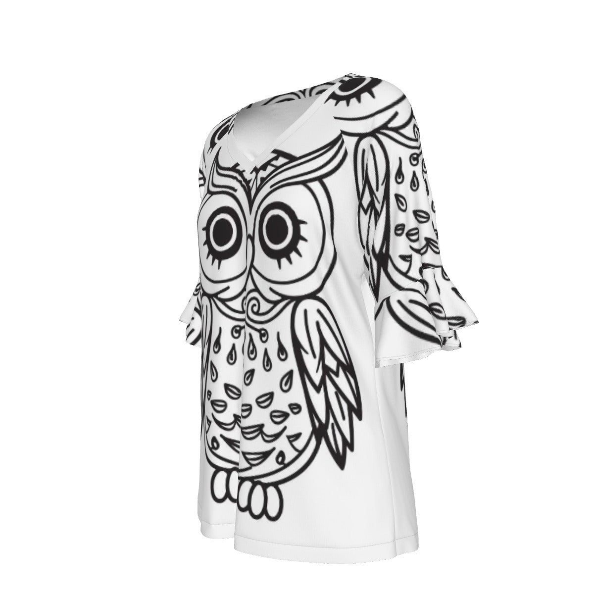 All-Over Print V-neck Women's T-shirt With Bell Sleeve