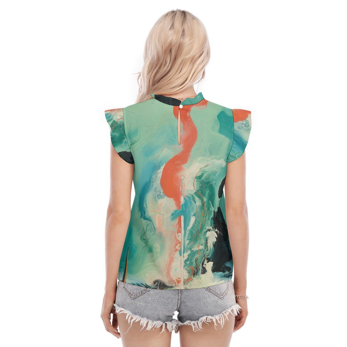 All-Over Print Women's Blouse With Ruffle Collar And Sleeve