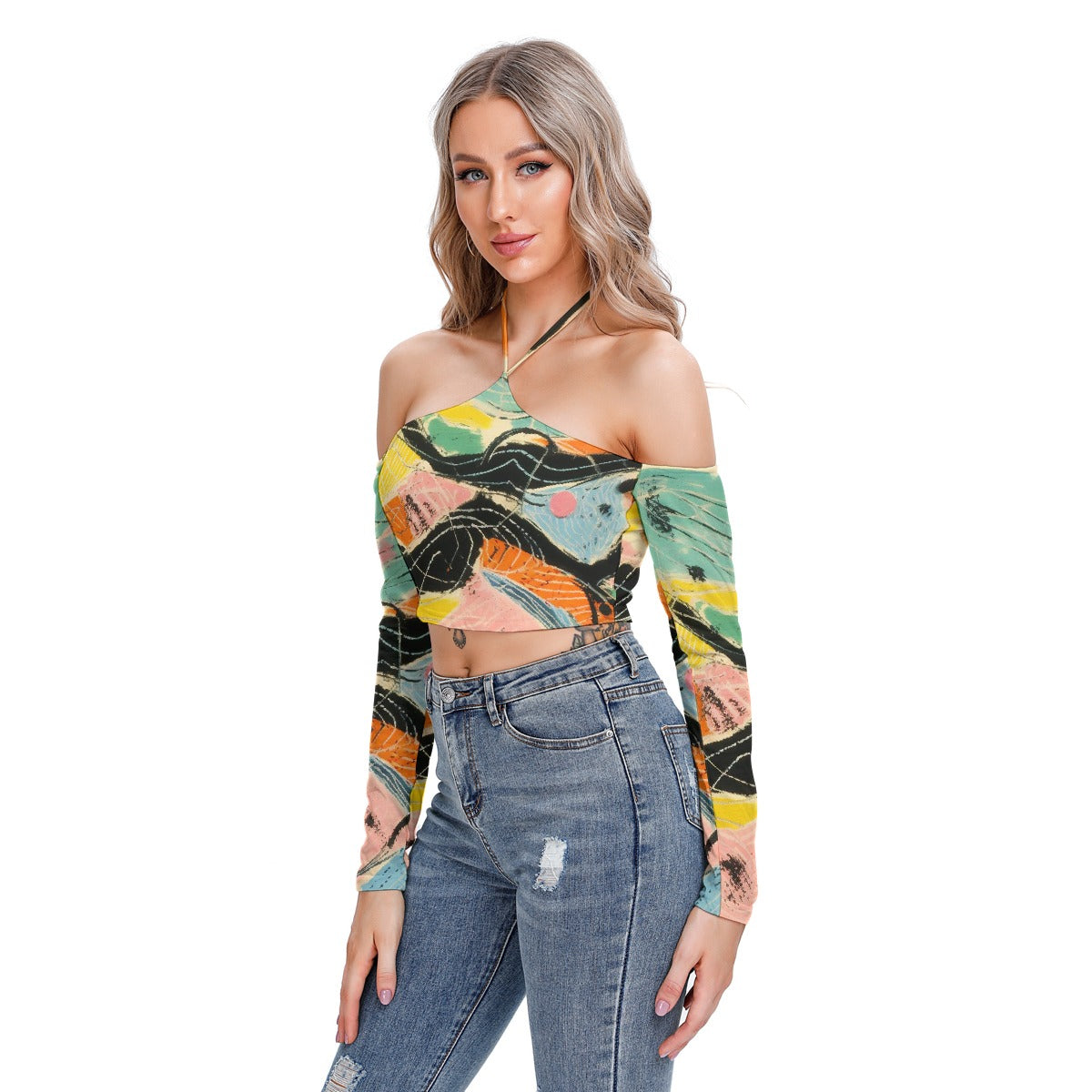 All-Over Print Women's Halter Lace-up Top