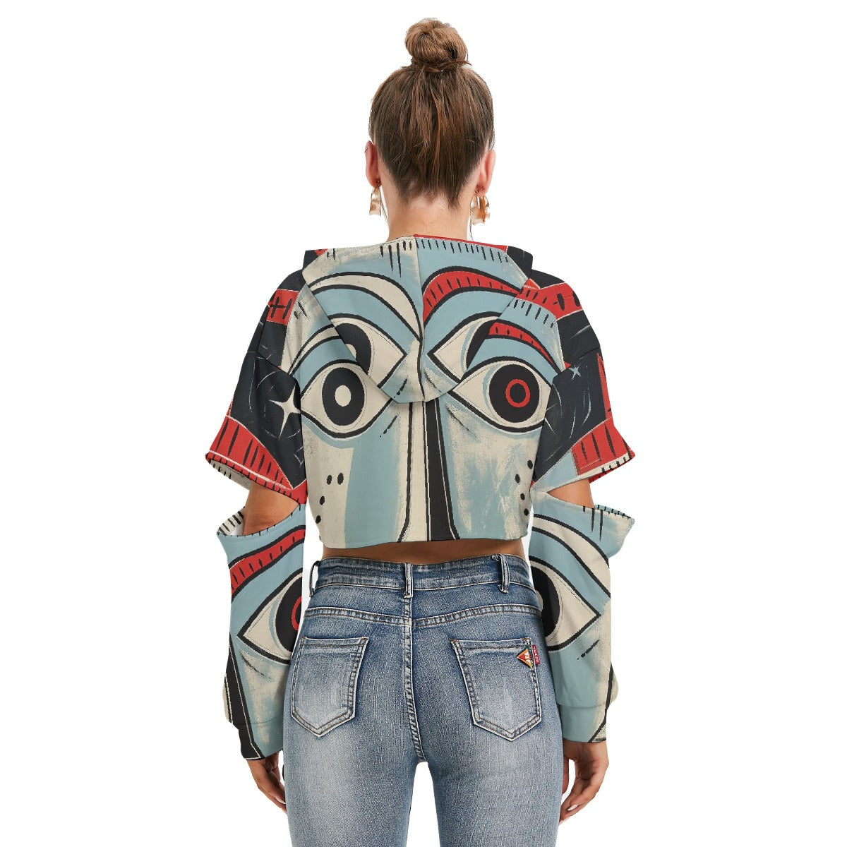 All-Over Print Women's Heavy Fleece Hoodie With Hollow Out Sleeve