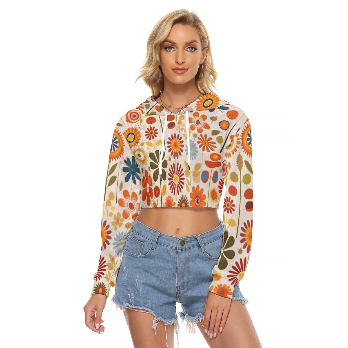 All-Over Print Women's Crop Top Hoodie|Velvet